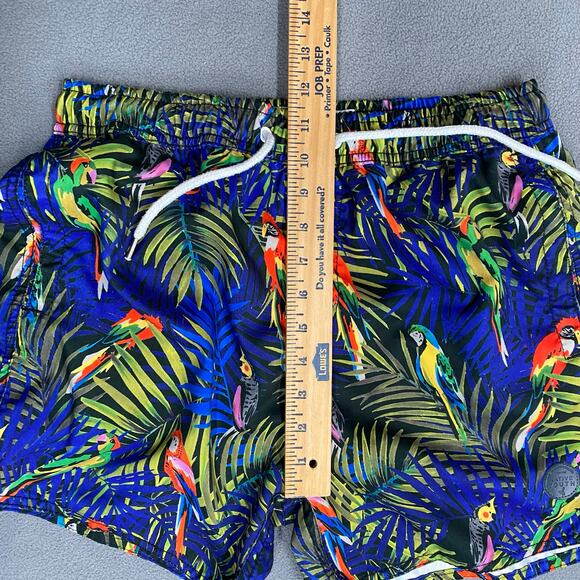 Native Youth Swim Trunks Shorts Mens 32 Blue Tropical Macaw Parrot Bird Pockets - Picture 9 of 14